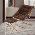 thumbnail image 3 of Monibloom Square Folding Faux Fur Saucer Chair with Ottoman for Adults, Comfy Fluffy Reading Chair for Bedroom Living Room Dorm, Brown, 3 of 10