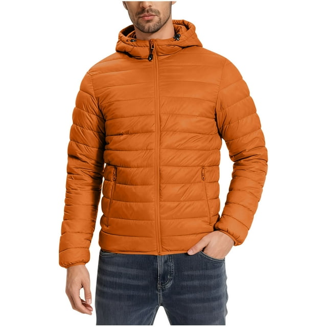 cfhntfmh Mens Packable Puffer Jacket Midweight Zipper down Jacket with Pockes Hooded Outdoot Winter Coat Windproof