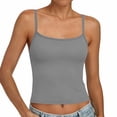 thumbnail image 4 of VEKDONE Spaghetti Strap Vest Women's Bulit-in-Bra Tank Tops Basic Solid Summer Sleeveless Versatile Going Out Casual T-Shirts Gray XXL, 4 of 7