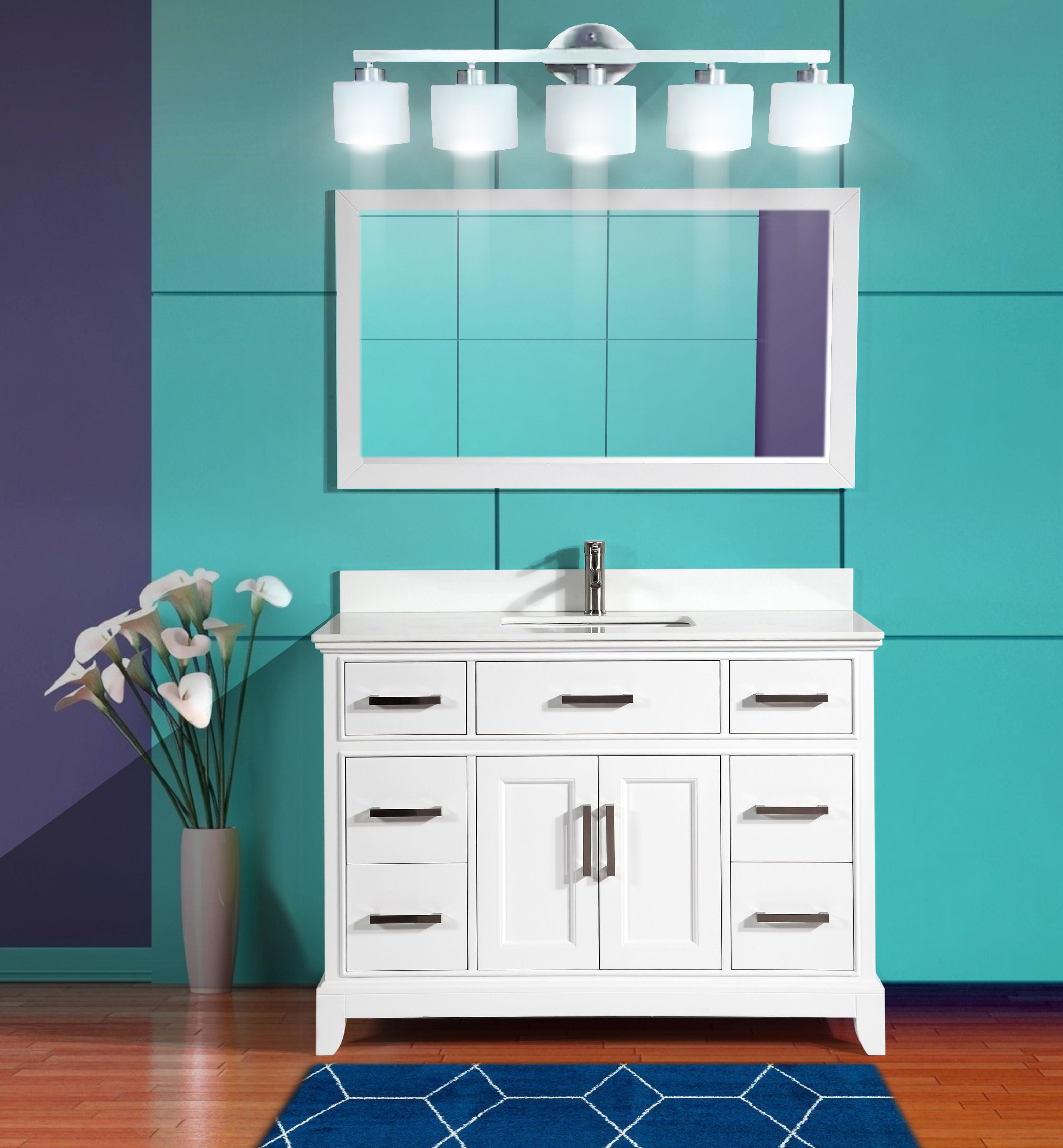 Vanity Art 48" Single Sink Bathroom Vanity Combo Set 7Drawers, 1Shelf