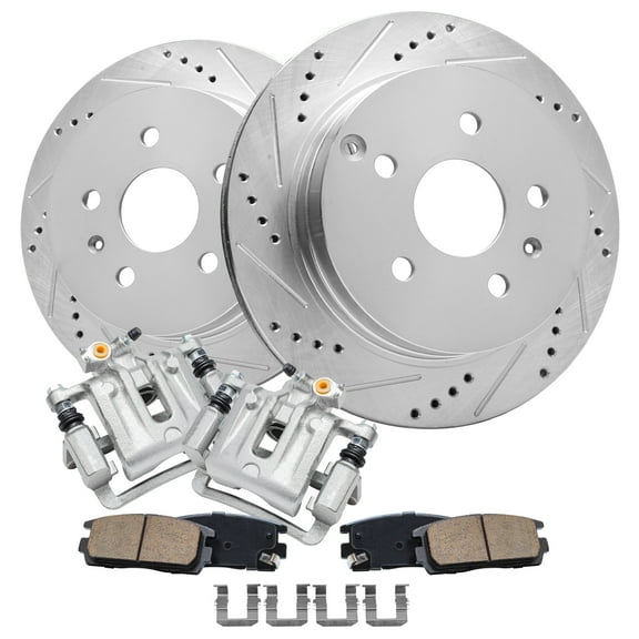 Detroit Axle - Rear Drilled Slotted Brakes and Rotors Brake Pads Brake Calipers Replacement for Chevy Equinox