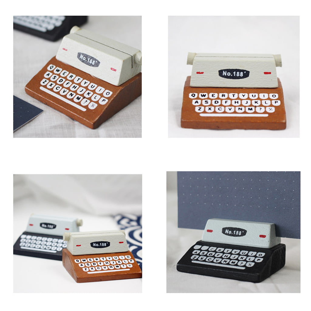Creative Typewriter Shaped Wooden Picture Photo Paper Clip Memo Card Note Holder 