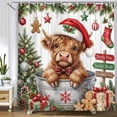 thumbnail image 2 of Christmas Highland Cow Shower Curtain, Cute Farm Animal in Tub Xmas Decor Shower Curtain for Bathroom, Rustic Holiday Waterproof Fabric with Hooks 72X72inch, 2 of 7