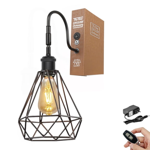 Kiven Cordless Bookshelf Lamp, 1-Light Rechargeable Bookcase Lighting with Gage Lampshade, Farmhouse Decorative Bookend, Cordless Table Lamp for Bedside Bookshelf Cabinet Home Decor