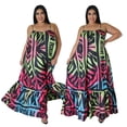 thumbnail image 3 of Large size loose suspender dress printed casual long skirt-Purple-3XL, 3 of 7