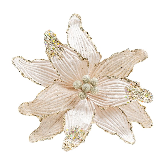 KDFWDM Velvet Christmas Flowers with Gold Glitter, Luxury Detailed and Lifelike Fabric Artificial Flowers for DIY Tree Wreath, Garland and Festive Holiday Craft Centerpieces