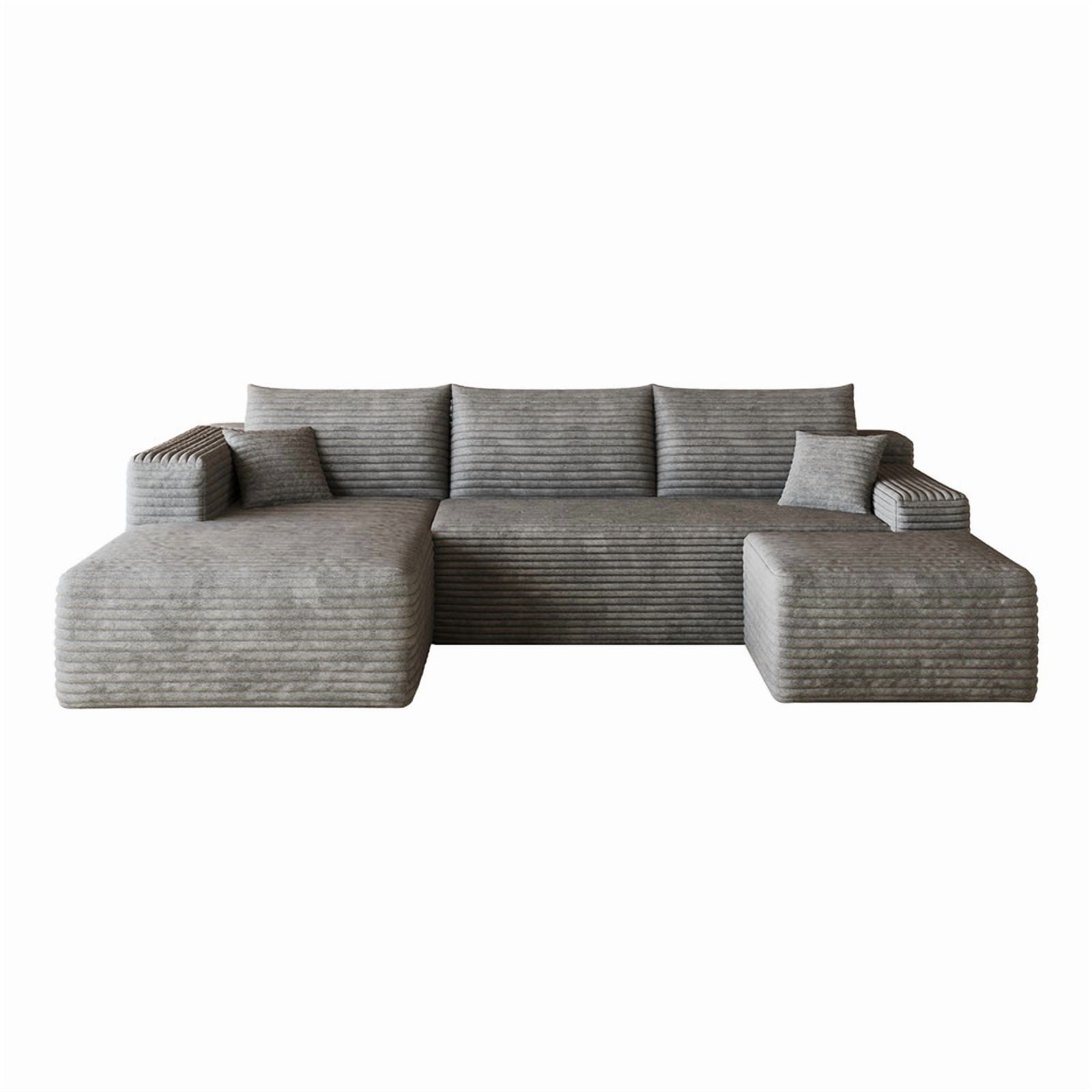 103" Cloud Sectional Sofa with Ottoman, Modern U-Shaped Modular Couch with Reversible Chaise Lounge, Plush Corduroy Upholstered Deep Seat Sofa for Living Room, Apartment, No Assembly Required