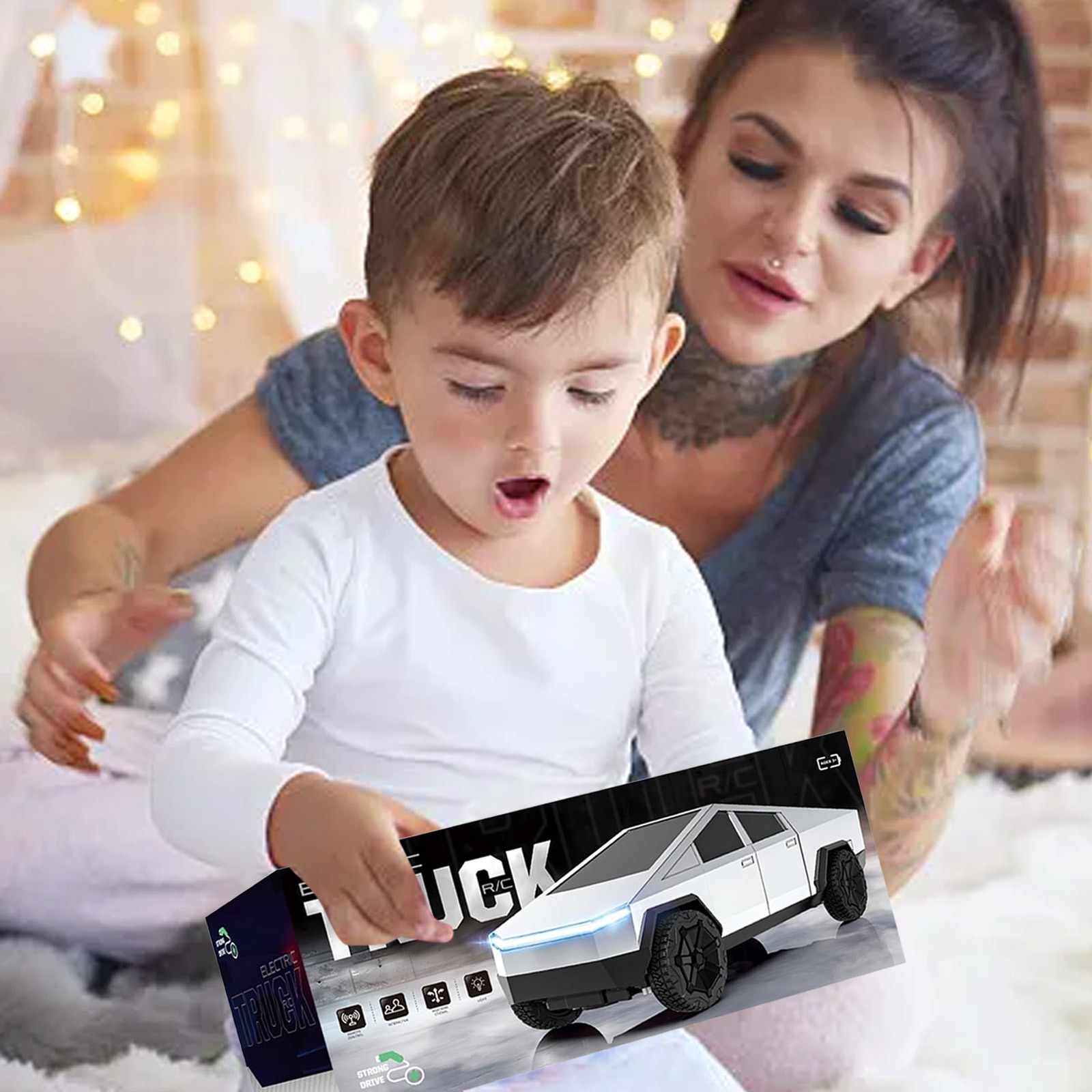 Remote Control Cars Pickup Trailer Model Kit Cyber Truck Toy with Light & Sound Pull-Back Race Car