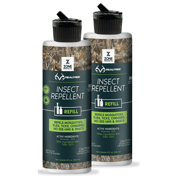 Zone Realtree Picaridin Insect Repellent 8oz Refills; Twin Pack. Unscented, 12-hr Proven Protection
