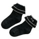 thumbnail image 2 of Calcetines con volantes para niñas, estilo princesa, lindos calcetines de algodón con lazo en el tobillo para primavera y verano, negro L, 2 of 5