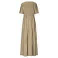 thumbnail image 6 of SMihono Women's Summer V Neck Maxi Dress Short Sleeve Pleated Solid High Waist A Line Tiered Flowy Swing Boho Vacation Dresses Khaki XL, 6 of 7