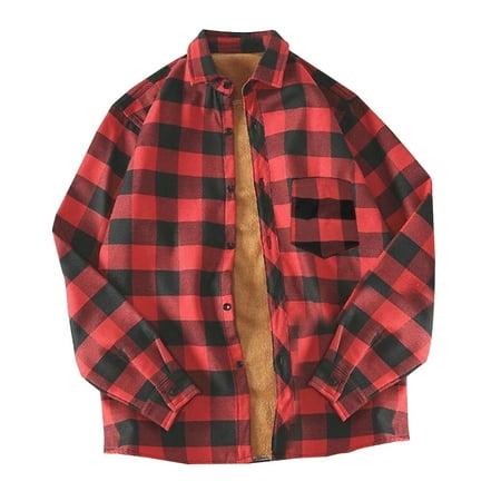 Mens Plaid Shirts for Men Heavyweight Winter Warm Buffalo Plaid Fleece Shirt Jackets Soft Long Sleeve Button Down Coat