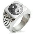 thumbnail image 1 of Stainless Steel Paisley Yin Yang Geometric Pattern Biker Style Polished Ring, 1 of 1