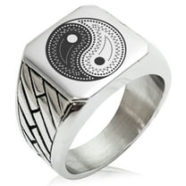 Stainless Steel Paisley Yin Yang Geometric Pattern Biker Style Polished Ring