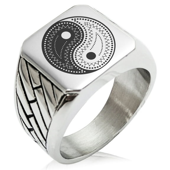 Stainless Steel Paisley Yin Yang Geometric Pattern Biker Style Polished Ring