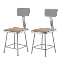 National Public Seating (2 Pack) NPS® 18" Heavy Duty Square Seat Steel Stool With Backrest, Grey