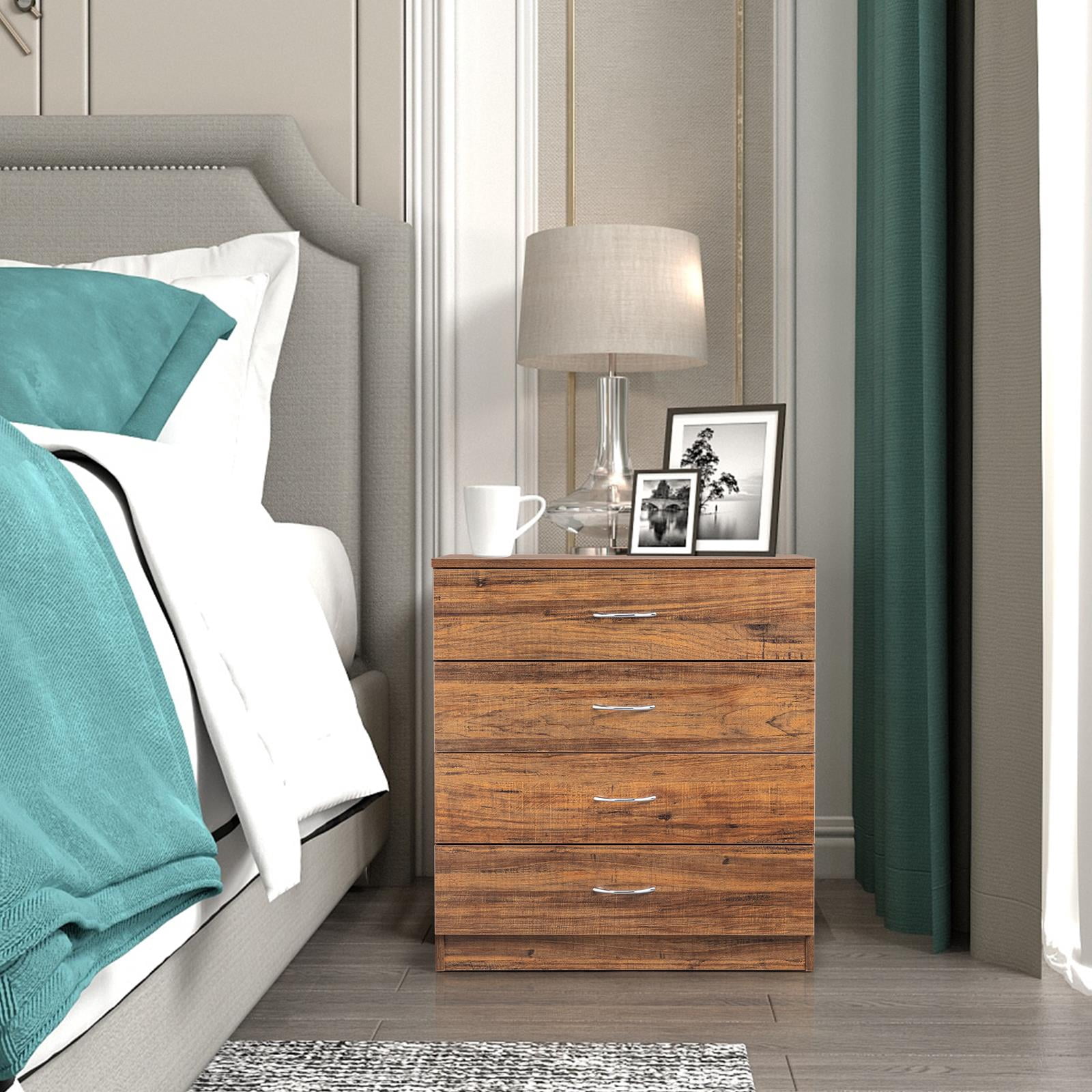 Zimtown Wood Drawer Dresser, Modern 4Drawer Night Stand, Sturdy