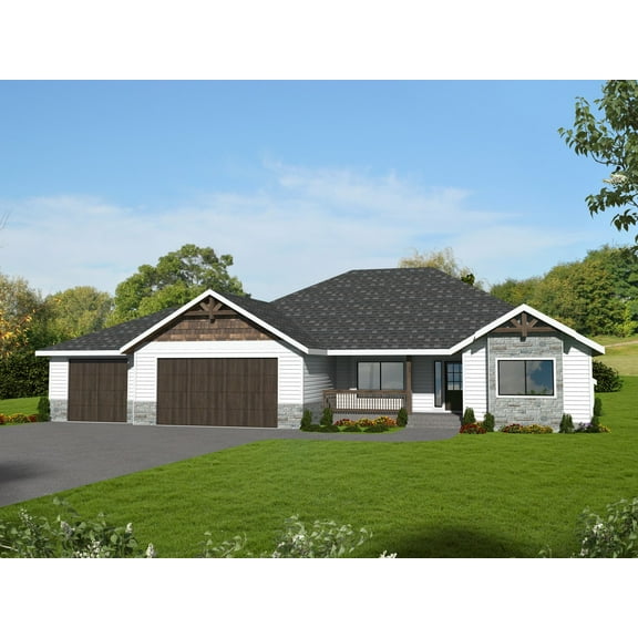 001-3145: Bungalow Empty-nester 3 Bed, 3 Bath Luxury Home Plan, 1740 Sq Ft: Full Blueprints with License to Build by Home Plan Marketplace - Lesuto