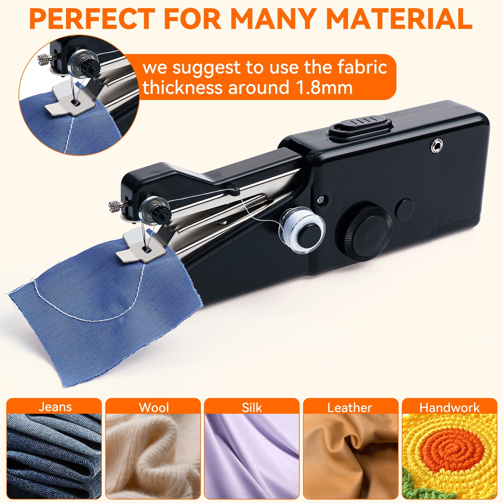 BSHAPPLUS® 36PCS Mini Portable Sewing Machine, Hand Cordless Sewing Tool Handheld Sewing Machine, Essentials for Home Quick Repairing and Stitch Handicrafts,Black