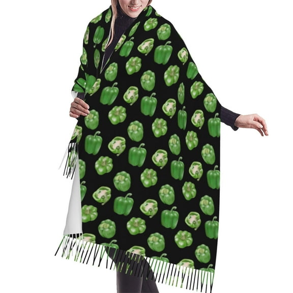 Shawl Wraps for Women - green Bell Pepper Print Oversized Fall Winter Fashion Blanket Scarf for Women