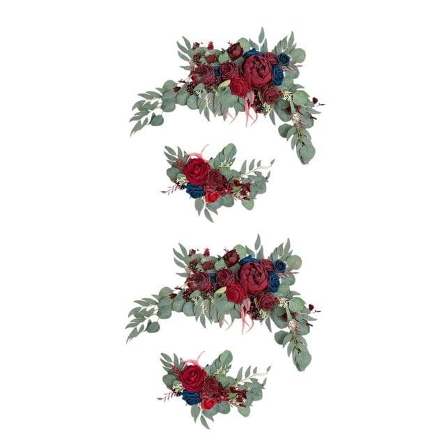 Guirnalda de flores artificiales estilo granja, arreglo floral de flores de seda para bodas 2 rojo