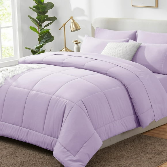 Juego de edredón CozyLux, color morado claro, tamaño king, 7 piezas