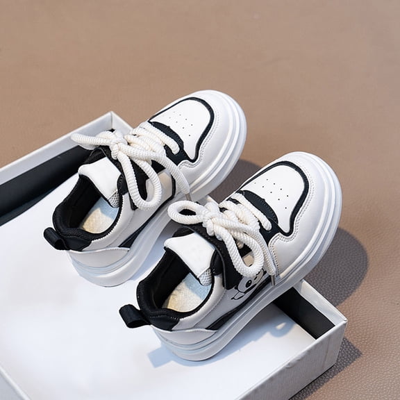 TIREOW Kids Boys Girls Y2k Platform Shoes Shoelace Walking Running Sport Shoes Ankle Flat Non Slip Sneaker Baby Panda Light Spring Summer Vacation Fashion Casual Shoes