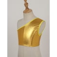 thumbnail image 3 of Venjoe Kids Girls Ballet Dance Top Shiny Crop Tank Tops T-Shirts One Shoulder Sport Bra Performance Gold 170-180, 3 of 6