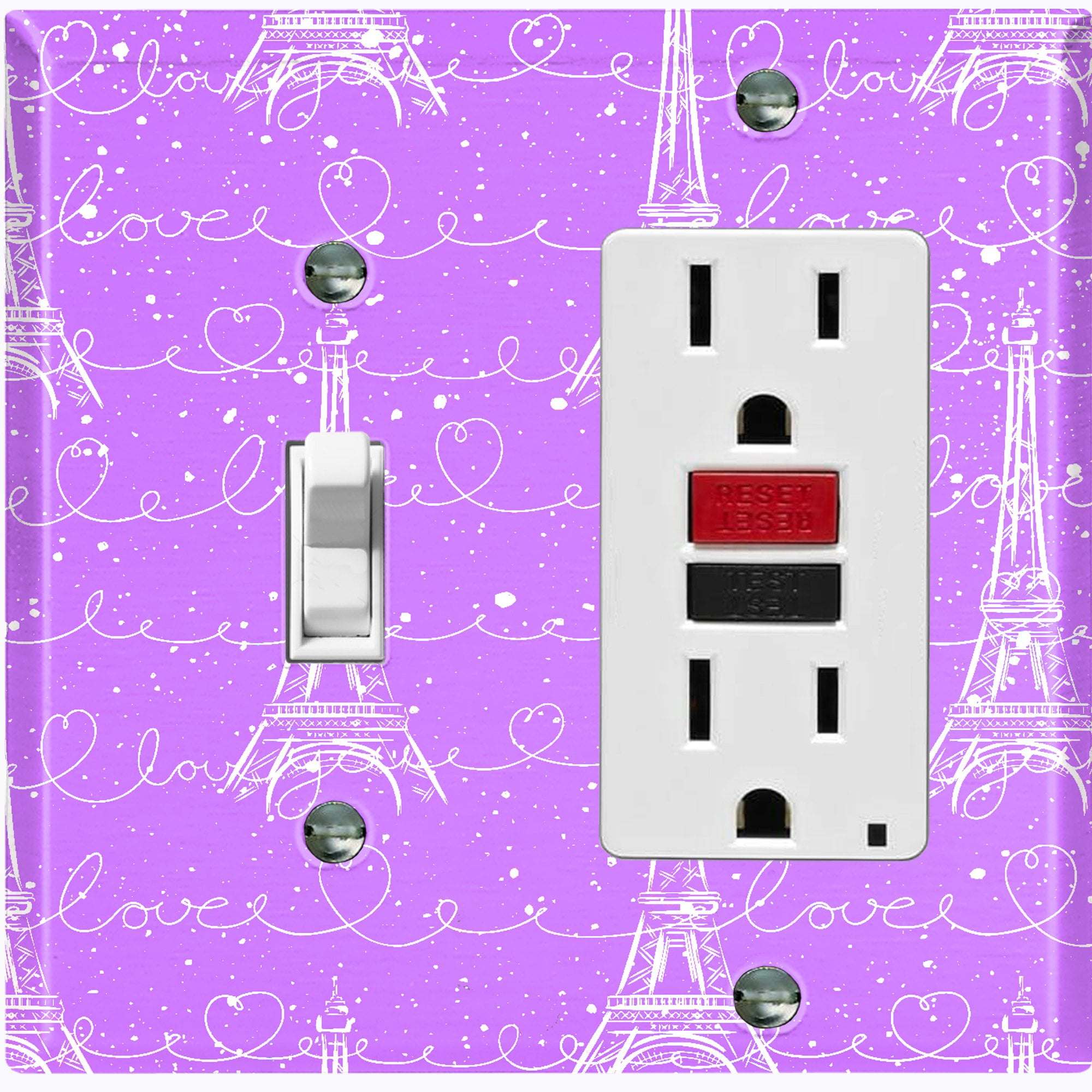 Metal Light Switch Plate Cover Eiffel Tower Paris My Love Purple Home Decor 