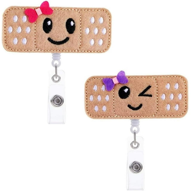 HAHADAXA Moulinet pour Badge d'Infirmière, Porte-Badge Bandaid Mignon Rétractable, Moulinet pour Badge d'Identité avec Pince Crocodile, Cordon Rétractable de 26 Pouces, Lot de 2