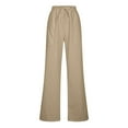 thumbnail image 6 of QATAINLAV Linen Pants for Women Casual Summer High Waist Drawstring Wide Leg Trousers with Pockets Solid Baggy Lounge Sweatpants Beige M Ropa de Verano Para Mujer, 6 of 7