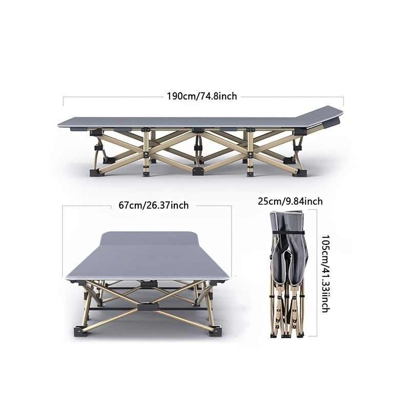 75inch Heavy-Duty Folding Bed, Single Bed 10-Leg Design For Stable Support, Portable Camping Bed With Side Pockets And Mattress, Winter Camping Equipment