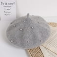 thumbnail image 4 of Fusipu Faux Pearl Decor Children Hat Classic Solid Color Warm Baby Girls Beret Cap for Casual, 4 of 8