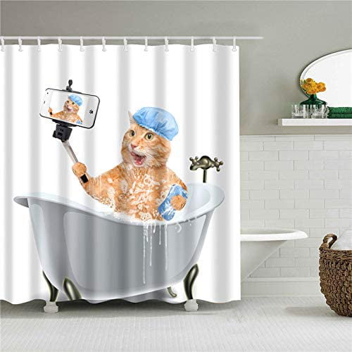 Funny cartoon cats Shower Curtain Bathroom Polyester Fabric 12hooks 71*71inch 