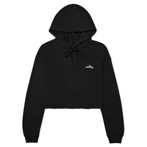 Dalix Salty Embroidery Fleece Hoodie Cropped Long Sleeve Drawstring Fall Spring Womens in Black 2XL XX-Large