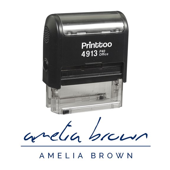 Printtoo Personalized Blue Self Inking Custom Favor Stamp Custom Signature Rubber Stamper-58 x 22 mm