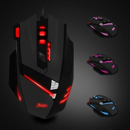 Wired Gaming Mouse, TSV Non-slip 800-7200DPI Adjustable Design with 7 Color LED Light Fire/Sniper Button for Laptop PC Computer