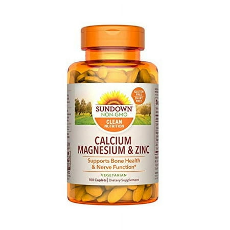 Sundown Calcium Magnesium Zinc Caplets for Immune Support, Non-GMO, Vegetarian, Dairy-Free, Gluten-Free, 100 Count