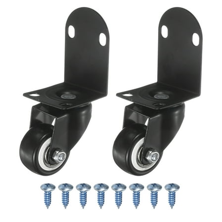 Uxcell 1.5" Side Mount Casters, 2 Pcs L-Shaped Plate Swivel Wheel Bearing Caster for Furniture Black