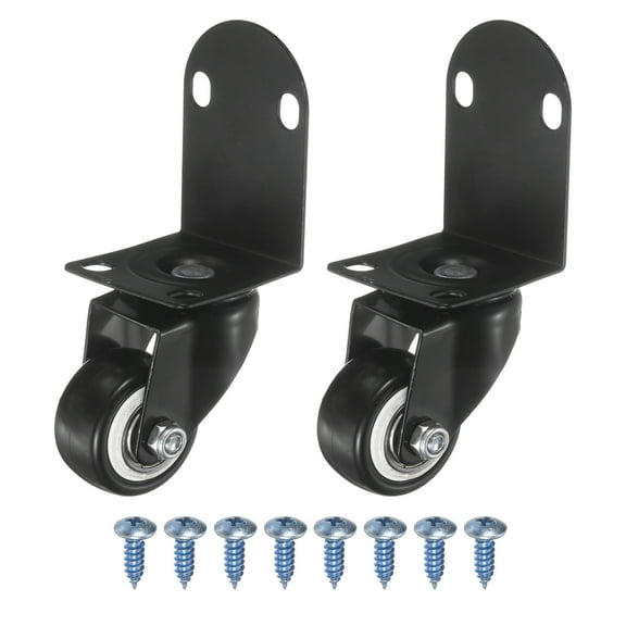 Uxcell 1.5" Side Mount Casters, 2 Pcs L-Shaped Plate Swivel Wheel Bearing Caster for Furniture Black