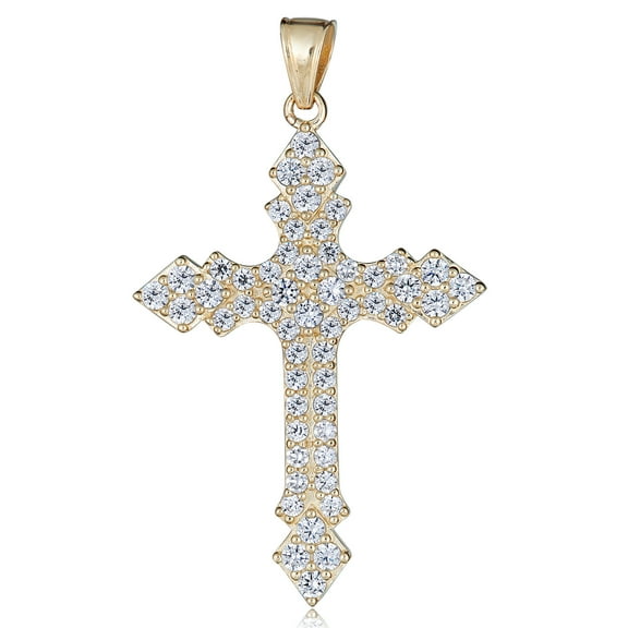 AVORA 10K Yellow Gold Simulated Diamond CZ Hip-hop style Cross Pendant Charm