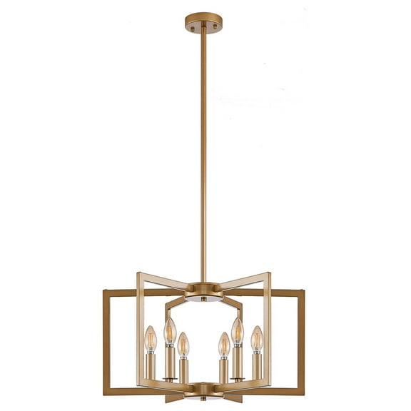 22" Modern 6-Light Gold Chandelier, Geometric Metal Pendant Light Fixture for Kitchen Island, Dining Room, Entryway, or Foyer, Industrial Hanging Farmhouse Ceiling Light, Bulbs Not Included