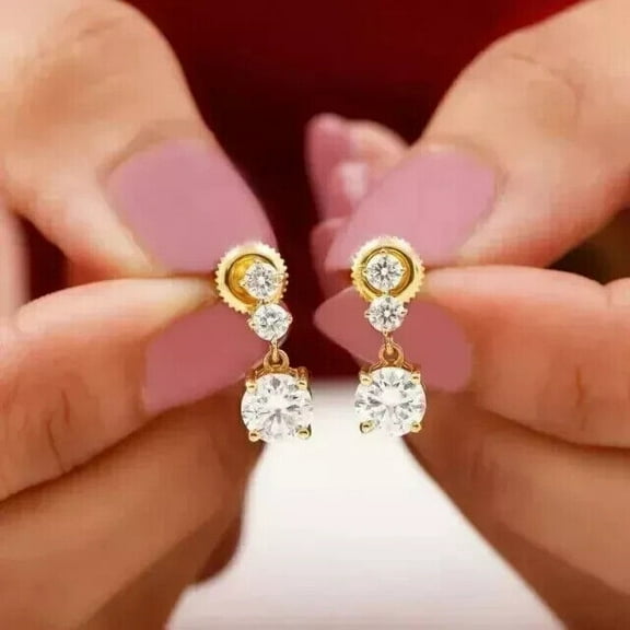Lab-Created Diamond Round Cut 2Ct 14K Yellow Gold Plated Women's Drop Earring