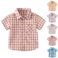 thumbnail image 5 of FINALGANG Toddler Boys Kids Lapel Collar Short Sleeve utton Front Plaid Check Print Bust Pocket Regular Fit Casual Woven Shirt For Daily Wear Czoy Top Watermelon Red 10-11 Years, 5 of 5