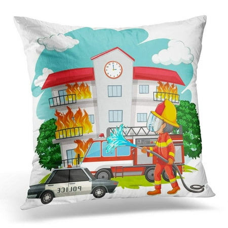 USART White Fireman Fire Fighter at Scene Man Pillow Case Pillow Cover 20x20 (Man On Fire Best Scenes)