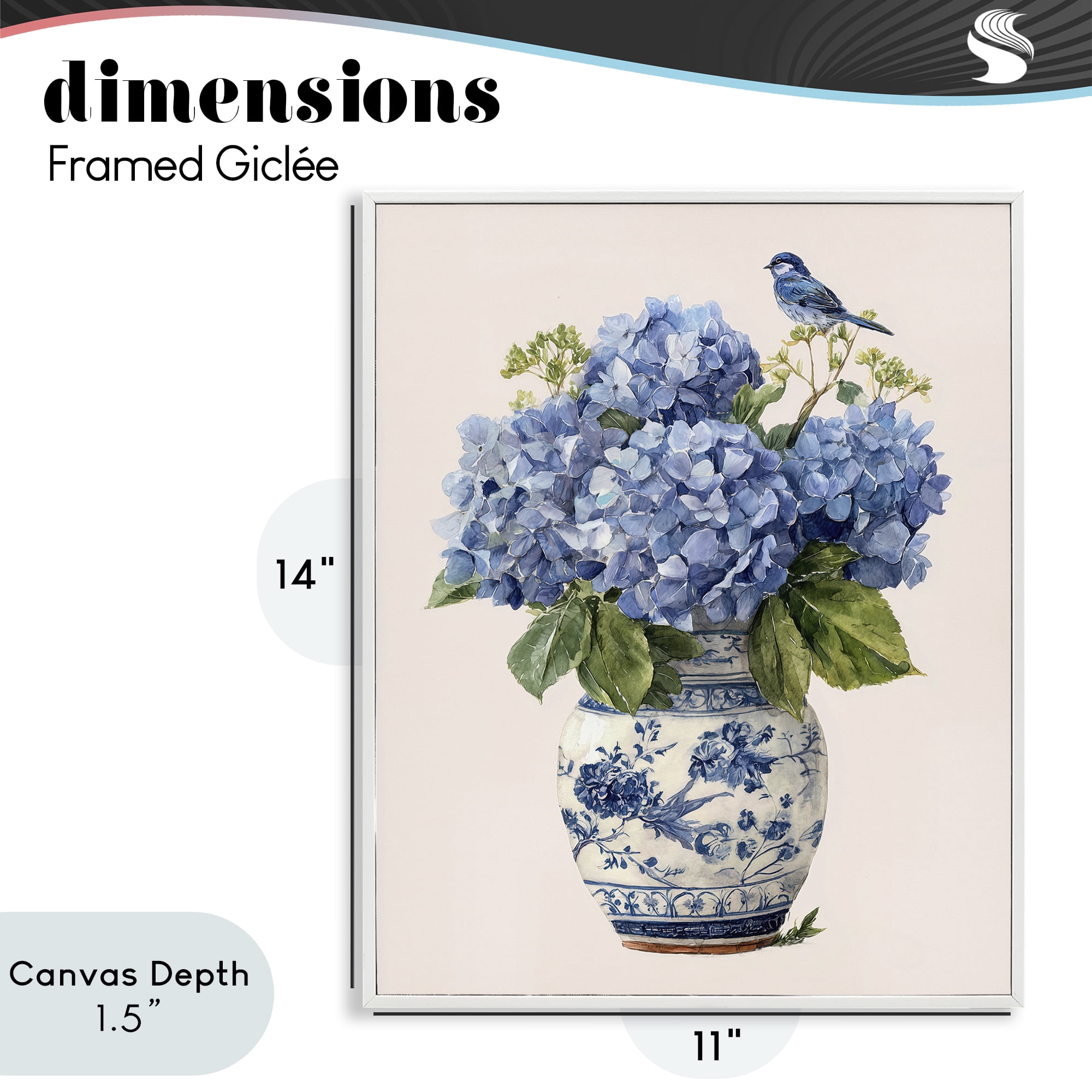 Stupell Industries Songbird Perched on Hydrangeas White Framed Giclee Art, design by Imagine It Images