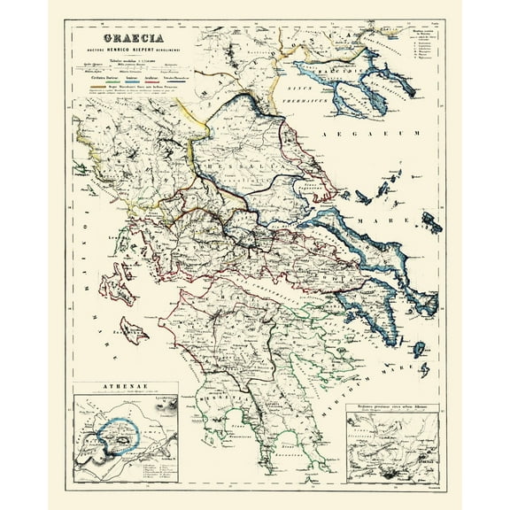 Historic Map - Athens Greece - Kiepert 1903 - Vintage Wall Art