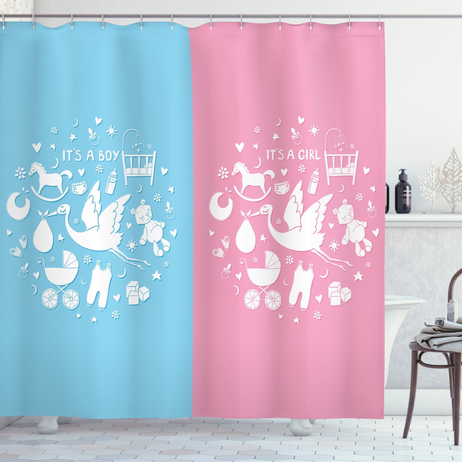Pattern Fabric Bathroom Set, Boy And Girl Shower Curtain