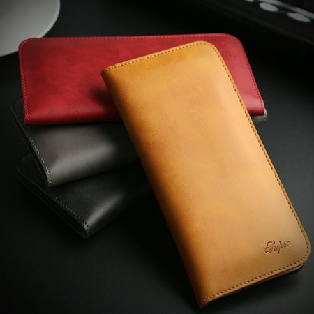 Fashion Luxury Leather Dual Pocket Phone Wallet Case Credit ID Cards Holder for