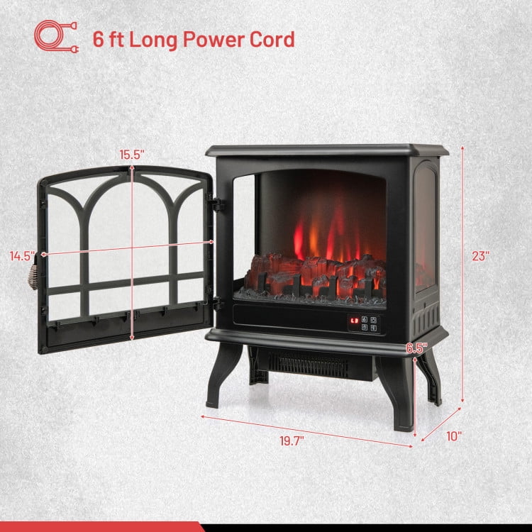 Barara King Fireplace Heater,  Indoor Fireplace, 1400W Electric Stove Heater with 3-Level Flame Effect and 3-Sided View-Black